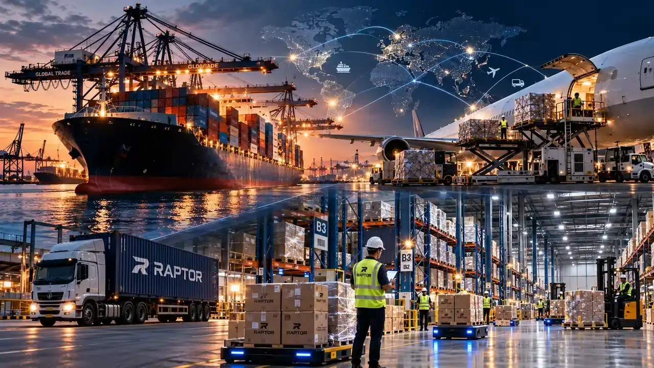 Global logistics network with sea freight, air cargo, trucking and warehousing
